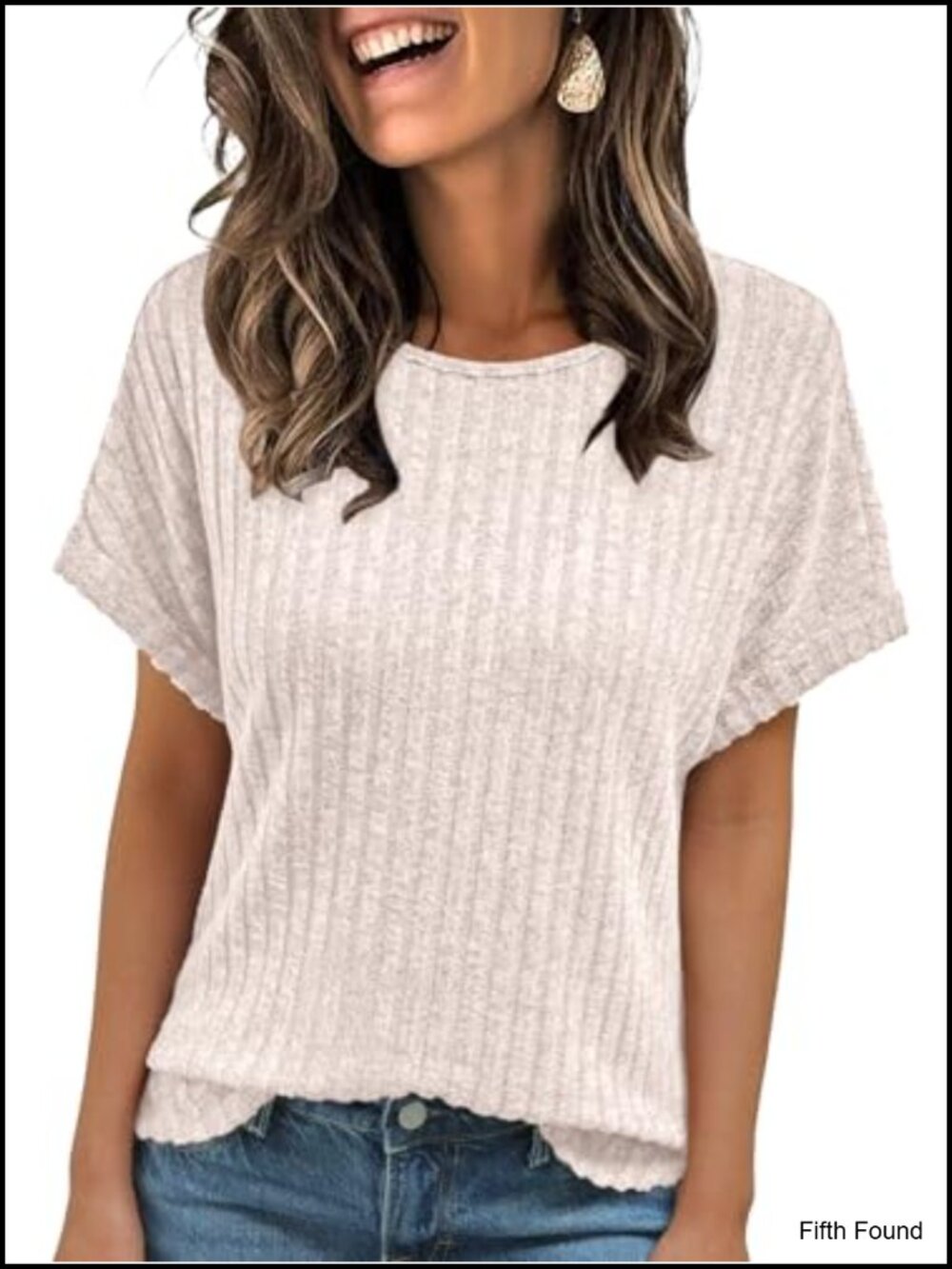 Womens Short Sleeve Lightweight Fuzzy Knit Top Crew Neck Tee